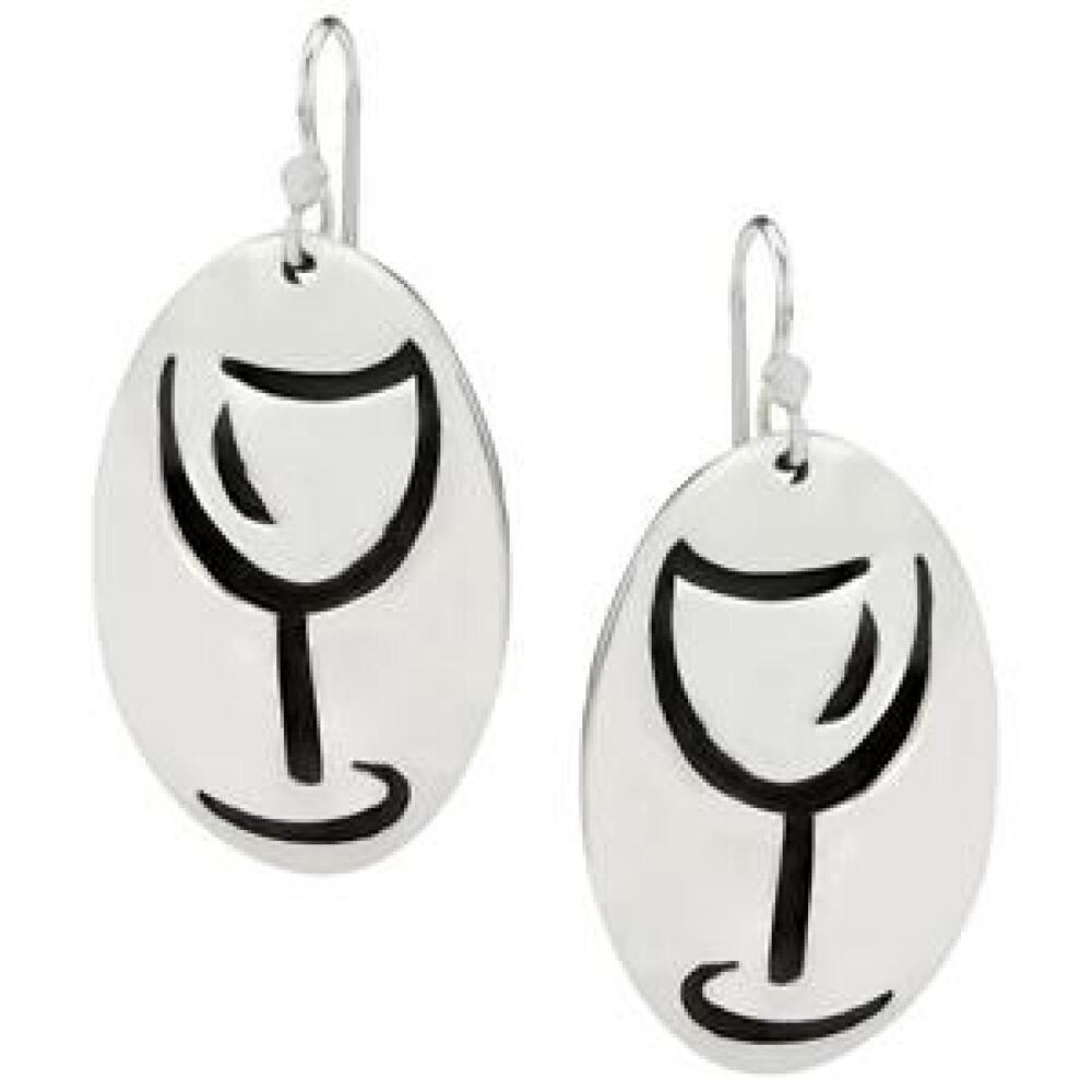 Far Fetched Cutout Wine Glass Earrings Silver Plated